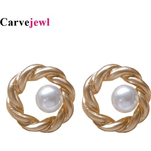 Carvejewl New Arrival braided Circle Stud Earrings For Women Fashion Jewelry Geometric Round simulated pearl cute Earring Bijoux