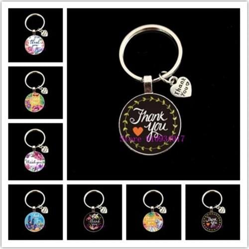 New round glass thank you handmade keychain love thank you round glass key ring red heart thank you wedding gift keychain