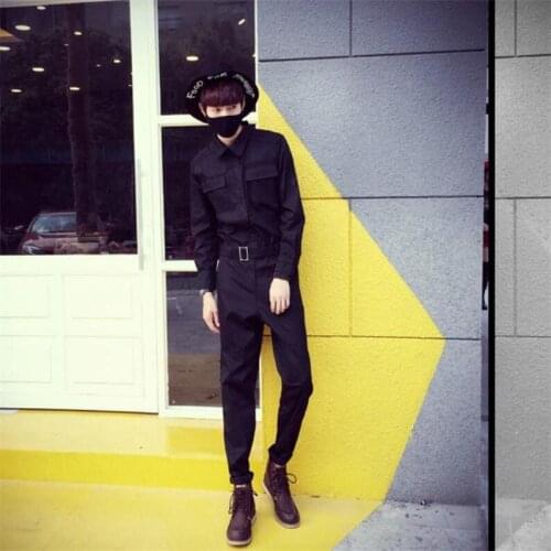 Autumn and winter new mens overalls jumpsuit feet tide casual pants long-sleeved jumpsuit hair stylist large size trend