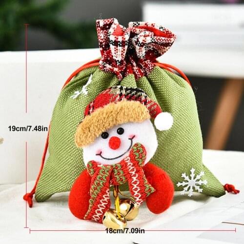 Wholesale Christmas Bags Linen Fabric Candy Gift Sack Set Christmas Drawstring Pocket New Year Gifts Christmas Ornament