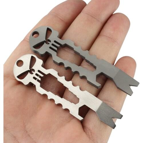 Titanium Alloy Skull Bottle Opener Spanner Outdoor EDC Camping Multi Tool Screwdriver