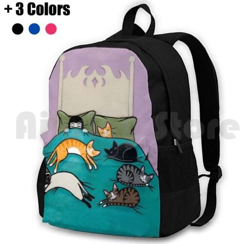 Bed Time With Cats Outdoor Hiking Backpack Riding Climbing Sports Bag Original Cat Folk Art Whimsical Bed Sleep Band Funny