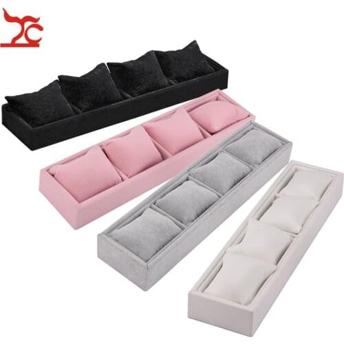 4 Grids Watch Jewelry Display Box With Soft Pillow Holder Bracelet Chain Earring Storage Tray Earring Ring Organizer Showcase