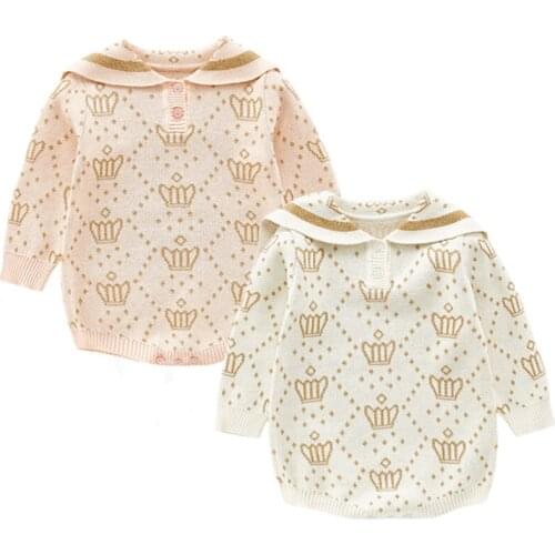 2020 Newborn Baby Girls Boys Knitted Romper Crown Style Baby Clothes Cotton Woolen Baby Rompers Ruffle Infant Baby Boys Jumpsuit