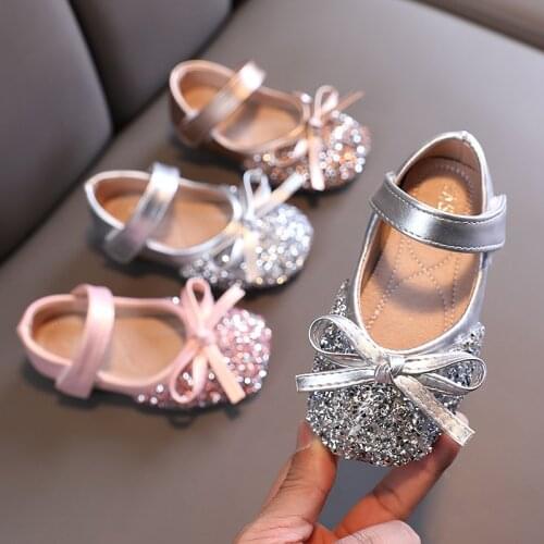 Girls Shoes Bling Mary Janes Shoes For Kids Flats Bowtie Wedding Princess Shoes Glitter Dancing Crystal Childrens Shoes Toddlers