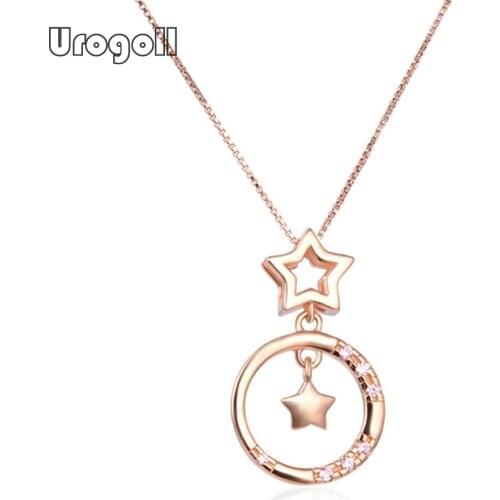 Fine Jewelry Genuine925 Sterling Silver Round&Star Pendant Necklaces For Women Bride Wedding Engagement Party Silver 925 Jewelry