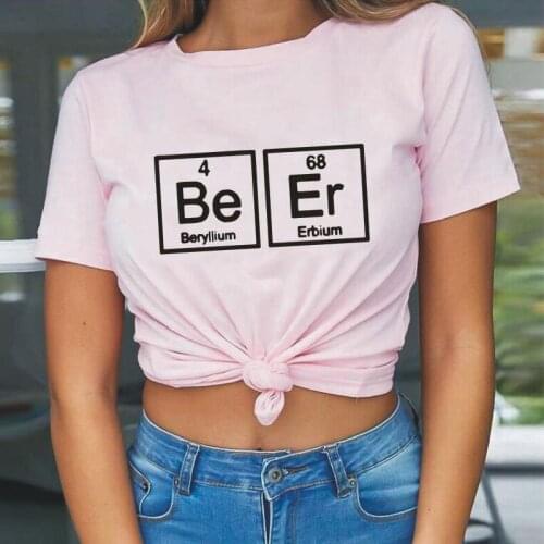Funny Harajuku Tee Shirt Femme Summer Parody Periodic Table of Beer T Shirt Women Tops Short Sleeve Casual Camisas De Mujer
