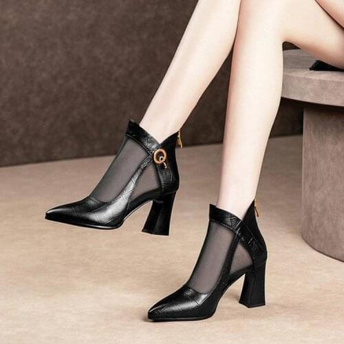 Women Crystal Lace Zip Mesh Pumps Woman High Heels Summer Female Shoes Classics Solid Platform Sandals Ladies Party Shoes