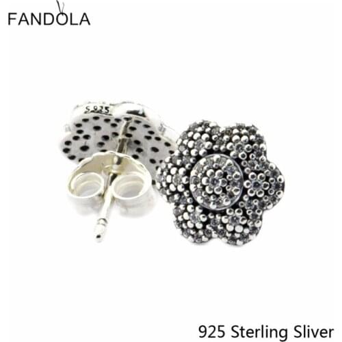 CKK 925 Sterling Silver Crystallised Floral Stud Earrings For Women Fashion Original Jewelry Europe Style