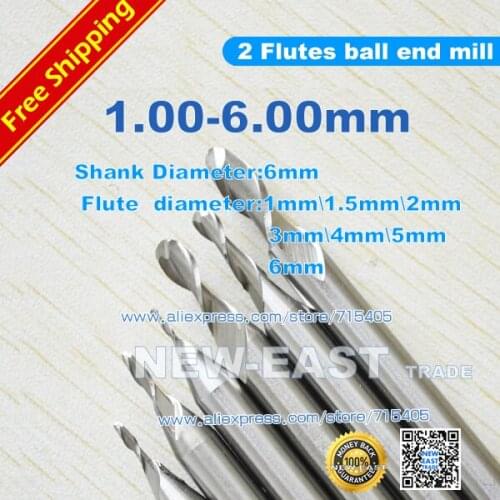 1lot(35pcs) 1mm 1.5mm 2mm 3mm 4mm 5mm 6mm each 5pcs 2 Flutes Ball Cutter Nosed End Mill Cutter## #1WES3SDS