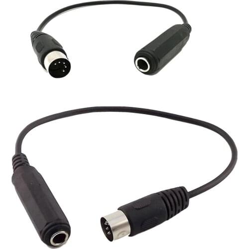 1pc Black 1FT Din 5 Pin Male Plug to 6.35mm 1/4" Female Jack Socket Stereo Audio AMP Cable