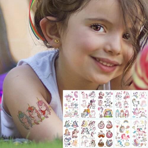 10pcs/lot color unicorn tattoo set face temporary tattoo child tattoo sticker body tatoo for kids cute tattoo children tattoos