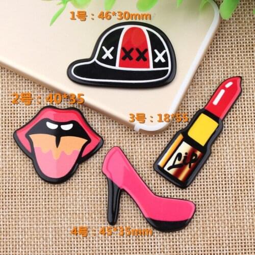 10pcs DIY acrylic paster lip lipstick charms women cap hat graffiti patch collar pin brooch badge gift jewelry making findings