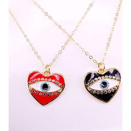 12PCS, Enamel Eyes Gold Color Necklace Charm Heart Pendant Necklaces For Women Girl
