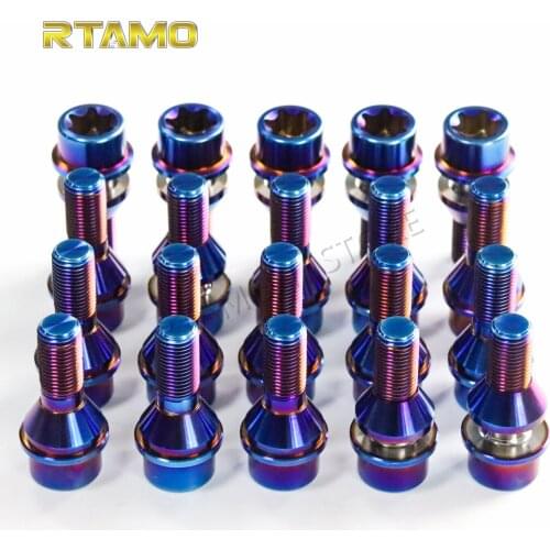 20pcsTitanium Alloy Car Wheel Lug Cone Seat M14X1.5PX29mm T80 Torx Head Wheel Nuts Screws Fit for Porsche/Lamborghini Class10.9