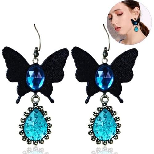 2020 Fashion Vintage Womens Earrings Blue Red Crystal Rhinestone Butterfly Dangle Earrings Ladies Drop Earrings for Party Gift
