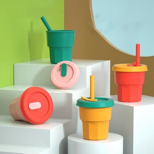 300/400ml Silicone Childrens Straw Cup Leakproof Portable Milk Coffee Cup BPA Free Learn To Drink Cup