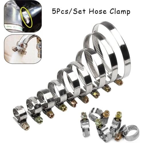 5Pcs/Set Pipe Clamps Genuine Jubilee Stainless Steel Hose Clips Fuel Hose Pipe Clamps Worm Drive Durable Anti-oxidation