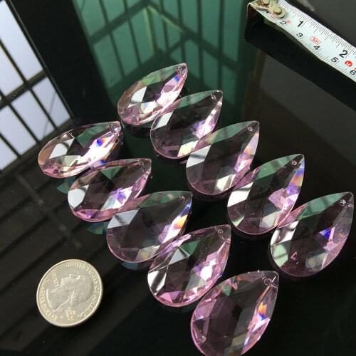 5 PCS Pink Water Drop Crystal Prism Chandelier Pendants Decorate Suncatcher Chandelier Curtain Earring Jewelry Accessory 38MM