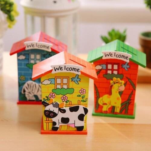 50pcs Novelty Households Children Kids Gift Cartoon Storing Coin Bank / Wooden Saving Money Box F20173832