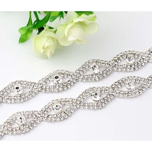 AAA-Grade Crystal Rhinestone Cup Chain Golden Base Wedding Dress Decoration Trim Applique Sew on Party Dress