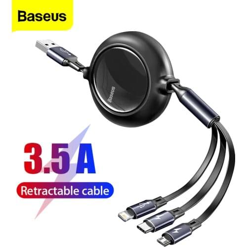 Baseus 3 in 1 USB C Cable Retractable Cable Data Transfer For iPhone 11 12 8 Xiaomi Micro Fast Charging Charger Cable Wire Cord