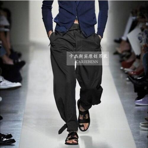 28-38 Men Casual Pants Loose Catwalk Feet Pants Loose Wide Legs Pants Plus Size Sweatpants Singer Costumes Summer New Tide