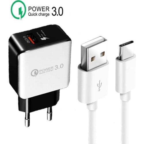 QC 3.0 Fast Phone Charger 18W EU Plug Quick Charge Adapter For OPPO A52 A72 A53 A15 A5 A9 2020 Realme 5 6 7 Pro Type-c USB Cable
