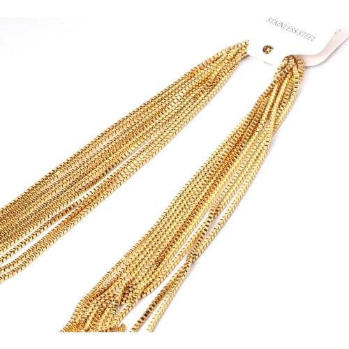 ASON Stainless Steel Chains Wholesale 10Pcs/lots Gold Black Rose Silver Color 2mm Width Long Box Chains Necklace Pendants Bulk