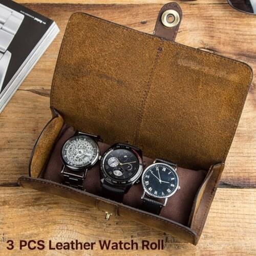 3 Slots Genuine Leather Watch Roll Travel Case Vintage Horse Leather Watch Boxes LX9E