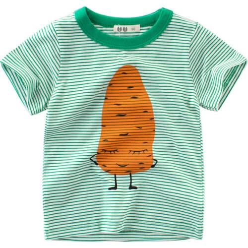 2021 Boys Girls Cartoon T-shirts Kids Radish Monkey Print T Shirt for Children Summer Striped Short Sleeve Cotton Tops Clothes