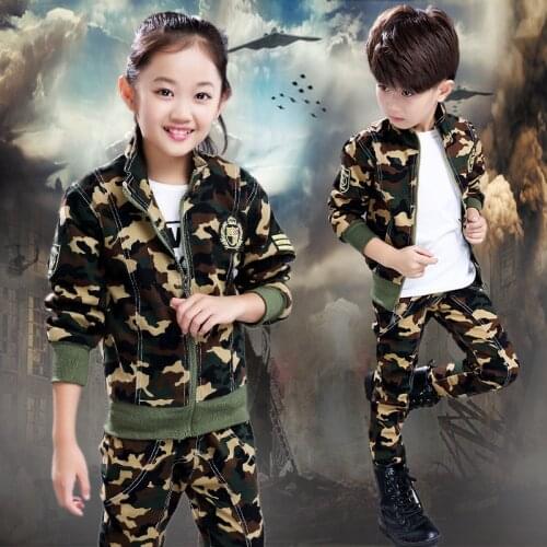 2020 Spring Fall Childrens Military Uniform 2 Pcs Boys & Girls Camouflage Clothes Set Kids Sportswear Tracksuit Sports Suit X3