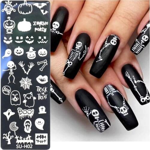 Nail Art Stamping Plates Stainless Steel Pumpkin Bats Image Nail Stamp Templates DIY Print Christmas Halloween Nails
