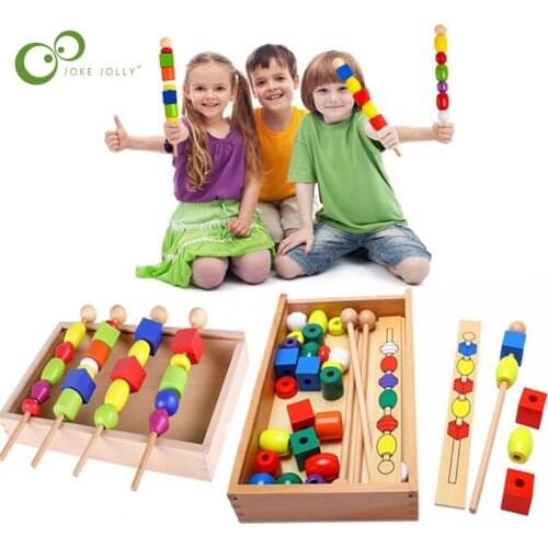 Montessori for kid Children Educational toys wooden colorful shape stick Beading Block toys Classic Games toy gifts for baby YJN