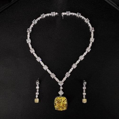 925 Sterling Silver Created Diamond Gemstone citrine Necklace earrings luxury wedding jewellery set bridal jewelry for women