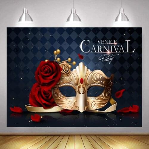 Beautiful Goddess Rose Golden Mask Masquerade Ball Backdrop Festival Party Venue Decoration Studio Photography Background Cloth