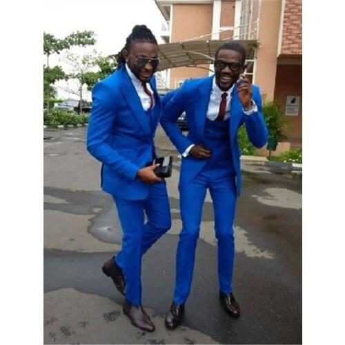 Handsome Groomsmen Peak Lapel Groom Tuxedos Wedding Dress Men Suits Blazer Prom Dinner (Jacket+Pants+Tie+Vest) A706