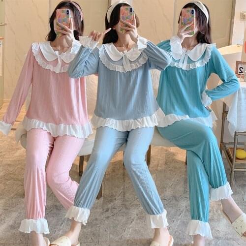Sweet Lace Princess Long Sleeve Pajama Sets for Women New Autumn Cotton Sleepwear Suit Pyjama Homewear Pijama Mujer Home Clothes