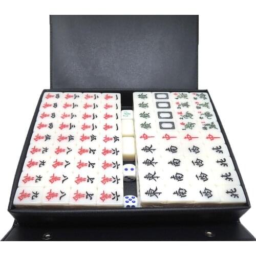 Mini Travel 144 Tiles Acrylic Chinese Traditional Mahjong Family Board Game Set Mah-jong Table Game Entertainment Indoor Games