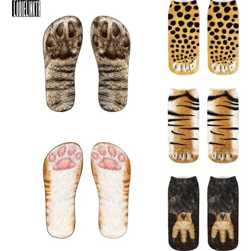3D Printed Animal Paw Socks Cat Dog Tiger Eagle Realistic Funny Women Cotton Ankle Socks Comfortable Soft Sports Elastic Socks