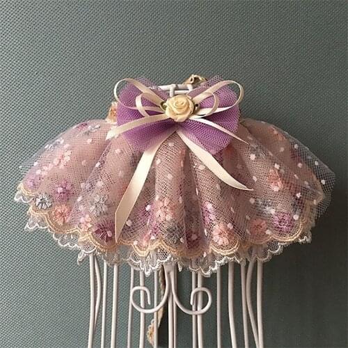 Fashion Light Purple Lace Pet Dog Collars Bibs Handmade Bowknot Flower Decor Puppy Dog Cats Bib Jewelry Accessories Teddy Poodle