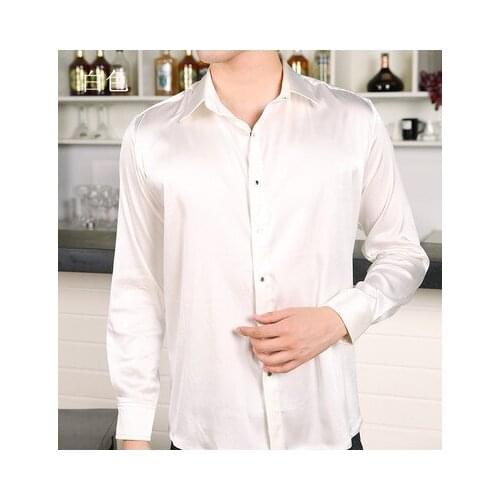 Plus - size mens fat heavy silk shirt sleeve to add fertilizer to increase loose silk shirt color 2 new