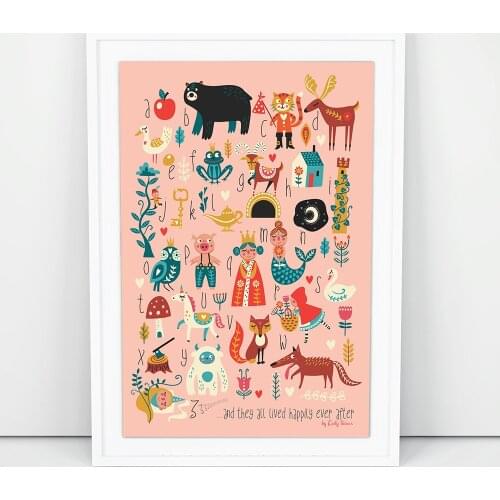 Boho Nursery ABC Alphabet Poster Wall Art Canvas Painting Print Playroom Pictures Animal Baby Girls Gift Kids Room Decoration