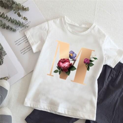New Cartoon Flower English Alphabet Print Girls T Shirt Leisure Children T-shirt Harajuku Boys Tshirt Kids Tops Vogue,HKP5372