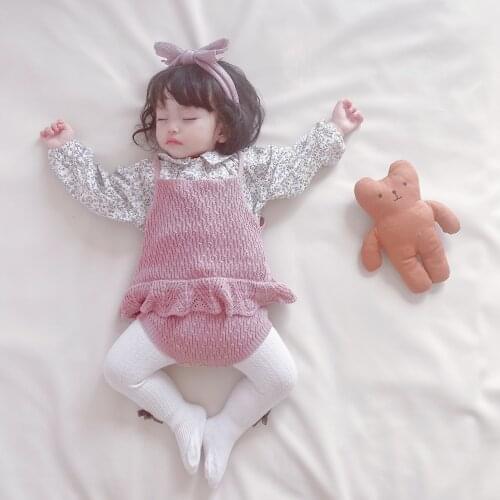Newborn baby girl clothes baby knitted jumpsuit cotton baby sling ruffled baby girl jumpsuit
