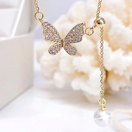 Necklace 2021 Trend Exquisite Butterfly Temperament Necklaces For Women Trendy Inlaid Top Quality Zircon Pull-Out Necklace Gift