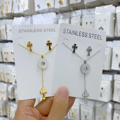 Silver gold color necklace and earrings set jewelry women wedding fashion Cross Natural shell pendant necklace Christmas gift