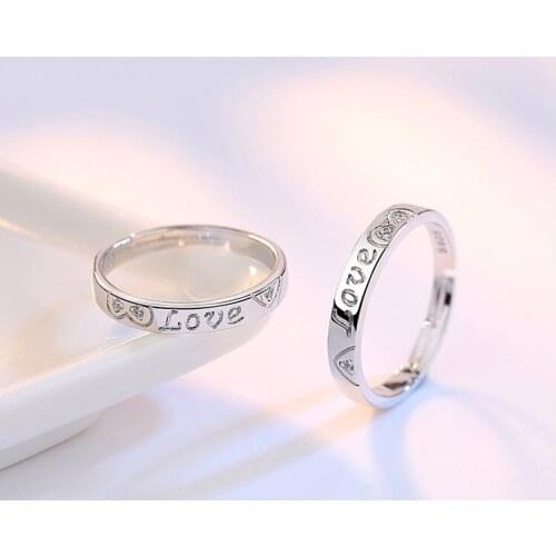 ZheFanku 1 pc Heart Shape Letter print Two Style Couple Rings For Women Male Love Wedding Engagement Charm Jewelry Romantic Ring