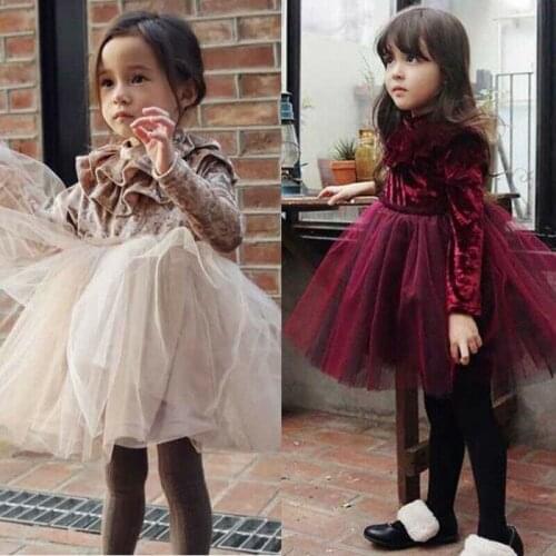 New Princess Kids Baby Girls Dress Velvet Fleece Party Dress Ruffle Tulle Tutu Dress 1-6T Childrens Clothing Girls Casual Dress