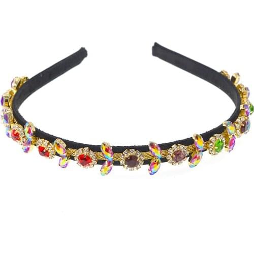 Simple vintage exaggerated colored crystal big crown headband royal hairband wedding bridal hair accessories headpiece